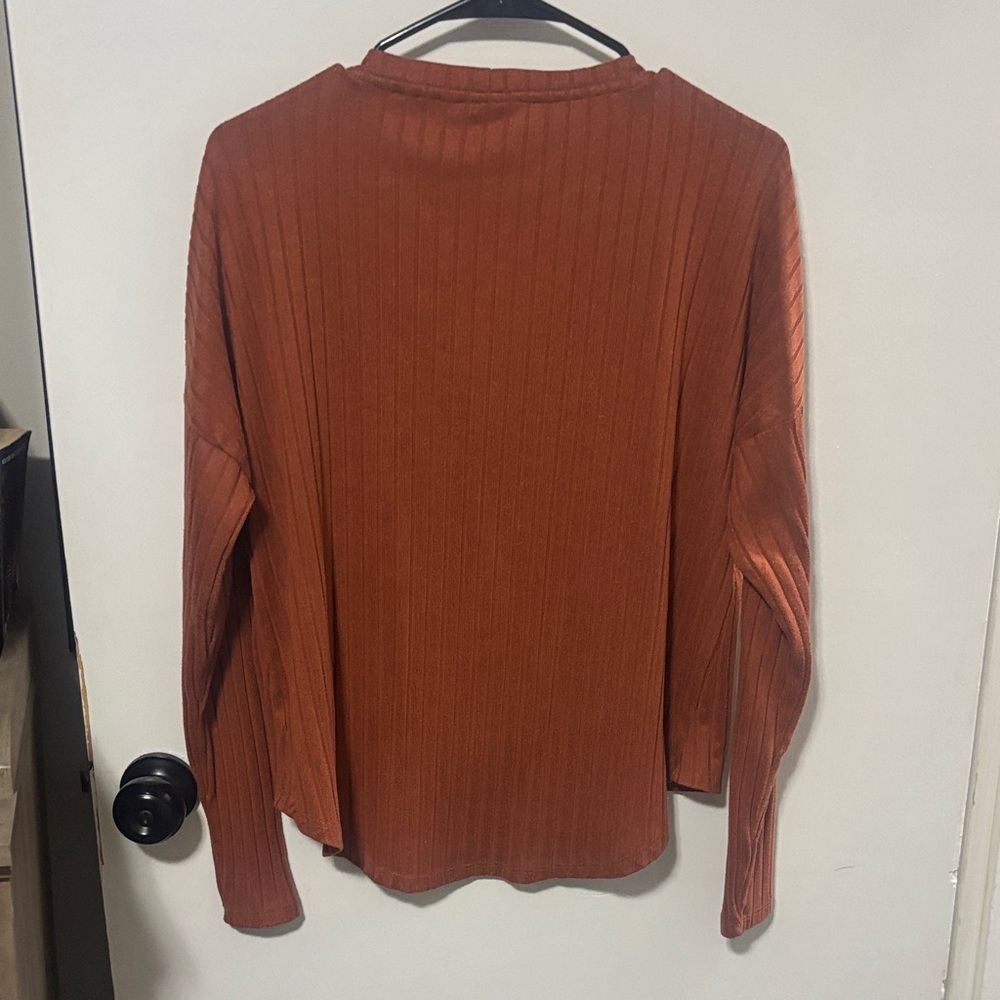 Rust Orange Ribbed Button-Up Cardigan - Picture 2 of 2